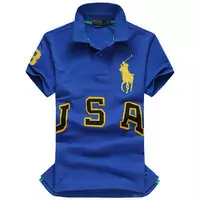 t-shirt hommes polo ralph lauren sport cotton 2013 high collar three usa blue